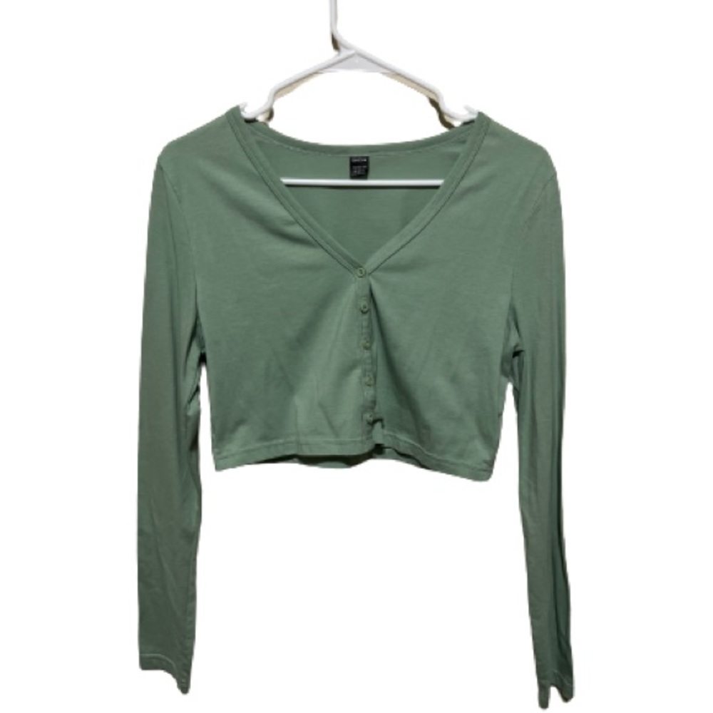 SHEIN Women’s Sage Green Cardigan Long Sleeve Crop Top Size XL